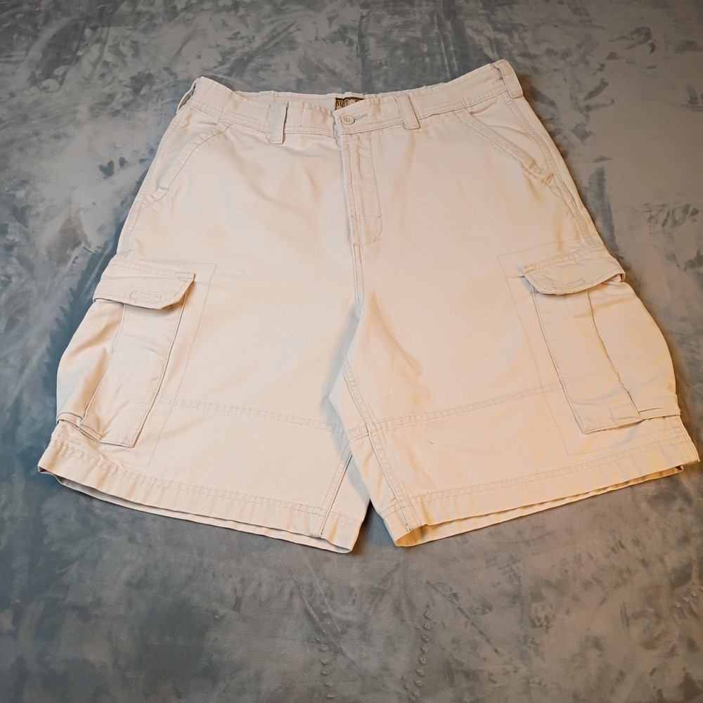 Sun River Clothing Co Mens Khaki Tan Cotton Canvas Cargo Shorts Size 34 Utility